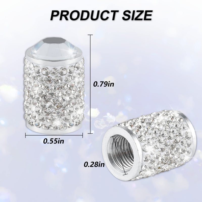alpmosn Car Wheel Tire Valve Caps  4 PCS Bling Tire Valve Caps  Crystal Tire Caps Shinny Rhinestone for Women  Universal Car Dustproof Tire Valve Caps for Cars  Trucks  SUV and Motorcycles (White) - Image 2